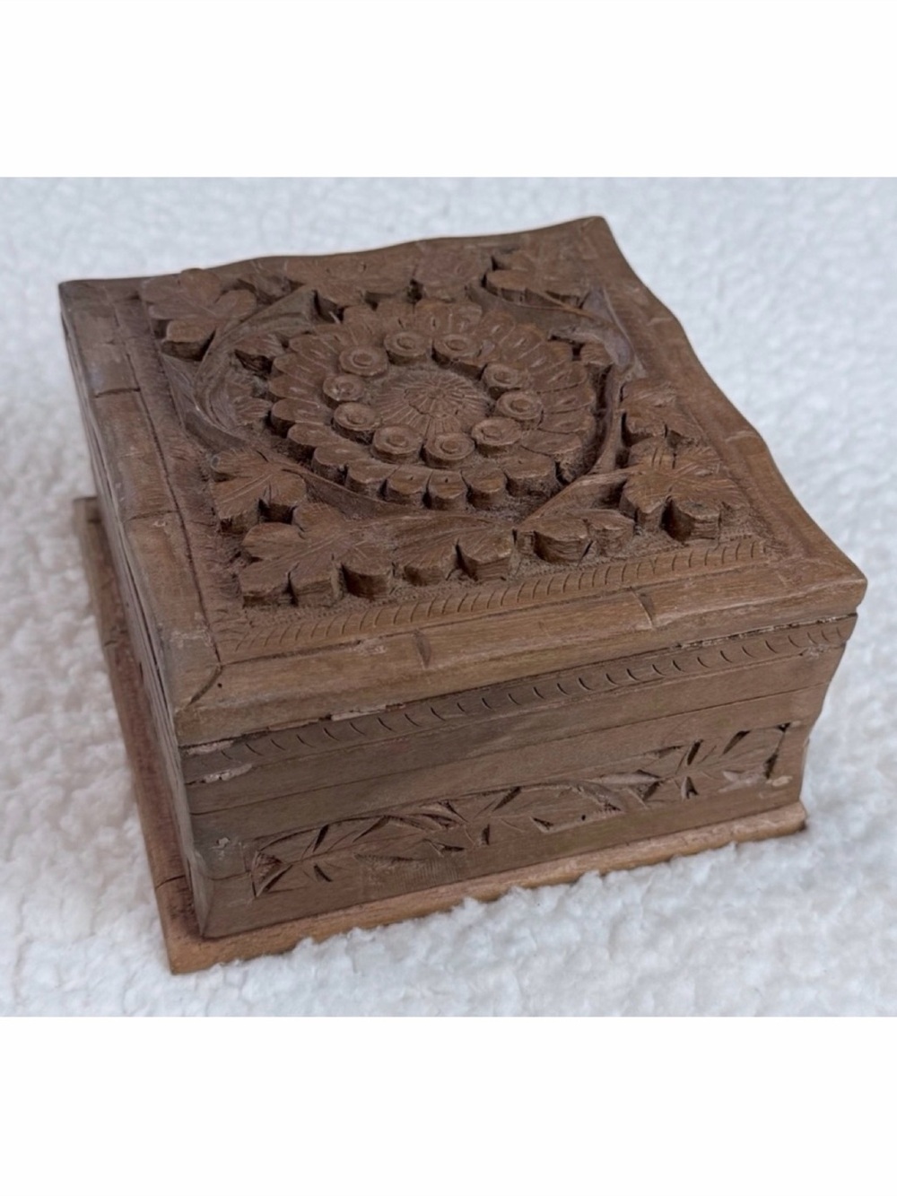 Handcrafted Wooden Floral and Leaf Carved Decorative Box